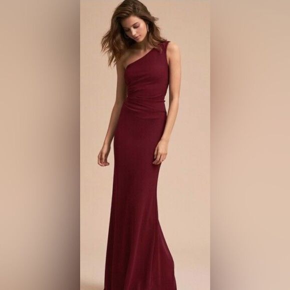 Katie May Angelina Crepe Column Bordeaux One Shoulder Formal Evening Gown Dress - Picture 1 of 13